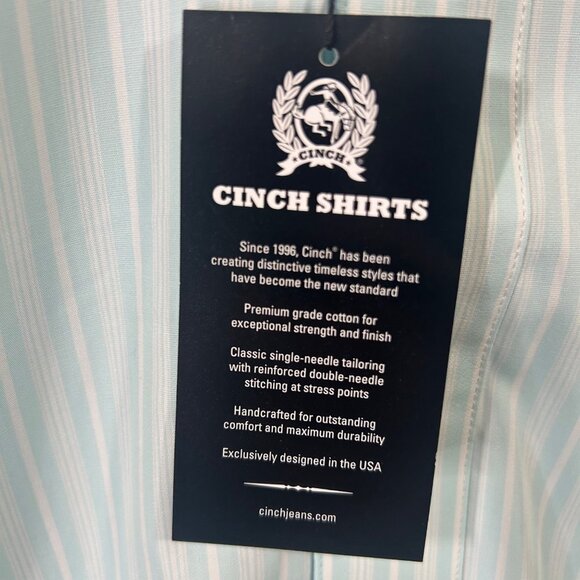 Cinch Men's XXL Button-Down Western Shirt Stripes White & Light Blue NWT - Picture 7 of 13